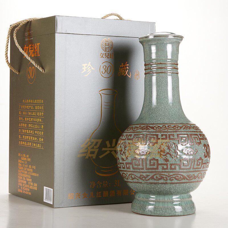 女儿红绍兴黄酒珍藏30花雕酒半干型黄酒3L碎瓷坛装高档礼盒装