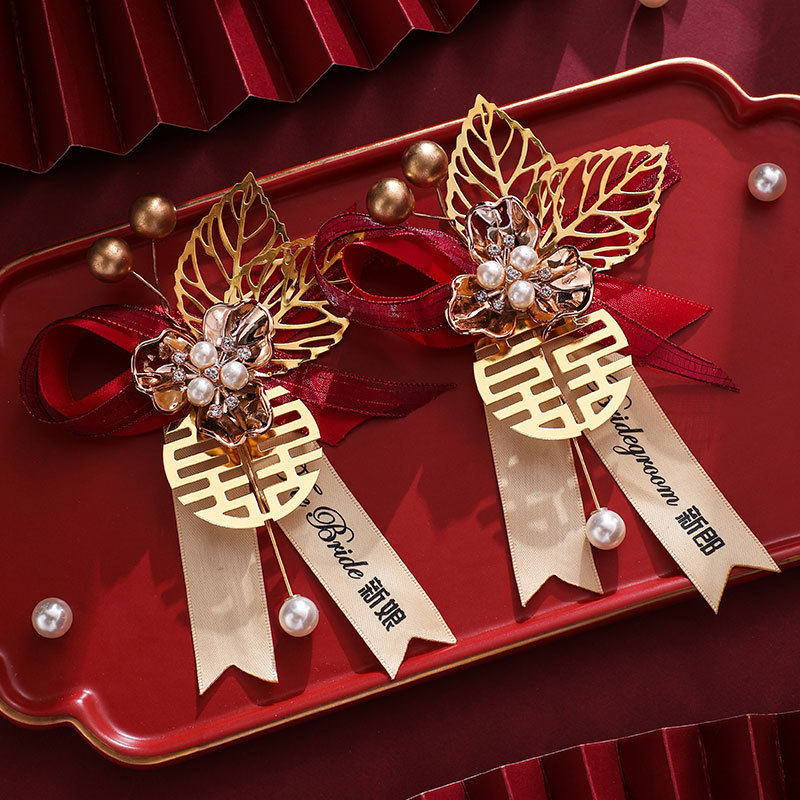 结婚胸花婚礼全套家人新郎新娘伴郎伴娘父母襟花仿真花高级感胸针