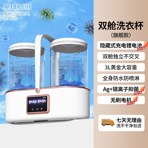 新品双舱内衣洗衣机家用小型洗袜机便携式无线双桶洗衣杯迷你