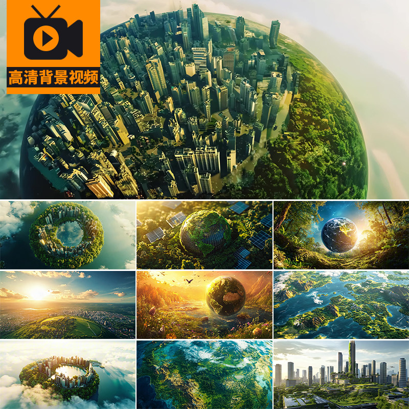 4K绿色城市生态低碳节能环保世界地球日保护环境背景高清视频素材