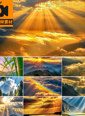 丁达尔效应日出阳光透射透过天空云层云朵白云景森林风景视频素材