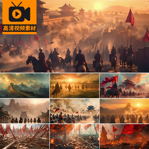 古代战争战场历史城楼战旗长城千军万马战火纷争战役背景视频素材