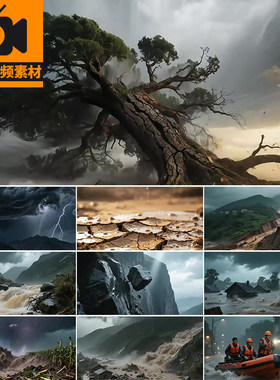 台风狂风暴雨水闪电洪水恶劣天气干旱泥石流积水自然灾害视频素材