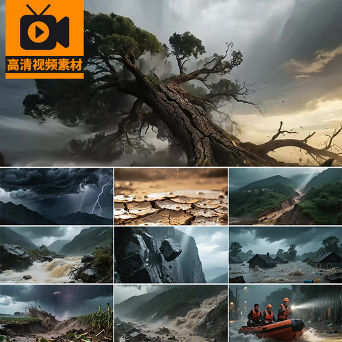 台风狂风暴雨水闪电洪水恶劣天气干旱泥石流积水自然灾害视频素材