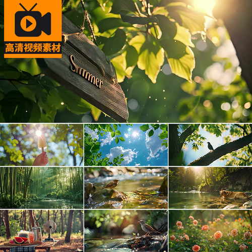唯美清新清爽夏日夏天雪糕西瓜河流鸟儿荷花自然风景高清视频素材