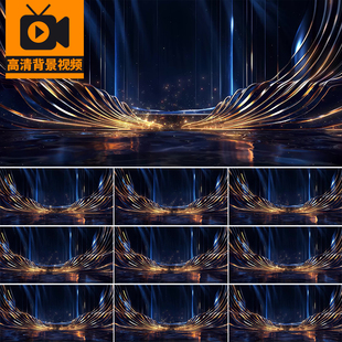 宽屏大气蓝金年会颁奖典礼粒子线条金色翅膀晚会LED背景视频素材