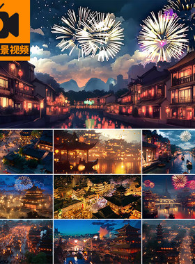 大唐盛世唐朝长安城烟花汉宫中国风阁楼古代夜宴LED背景视频素材