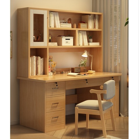 书桌书架一体桌学生家用学习桌简约现代台式电脑桌卧室简易办公桌