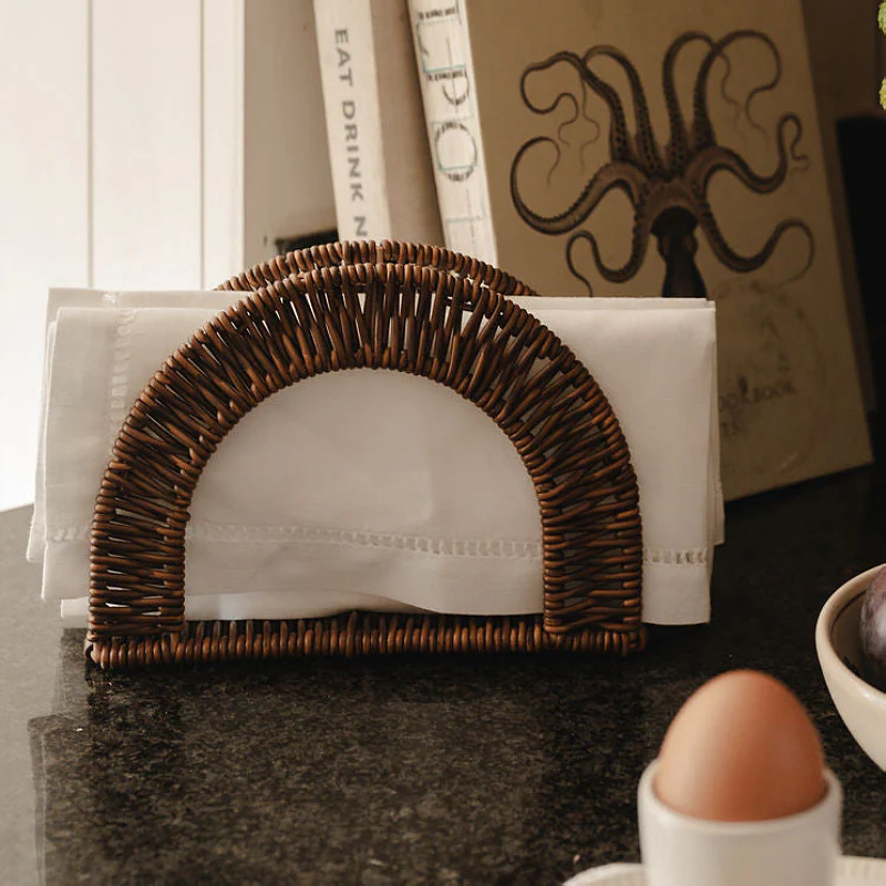 仿藤编织餐巾架餐厅厨房柜台野餐架手工藤编纸巾架可水洗纸巾盒