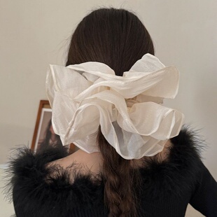 超大号仙气大肠发圈女2026新款黑色双层大花朵头绳高级感头花发饰