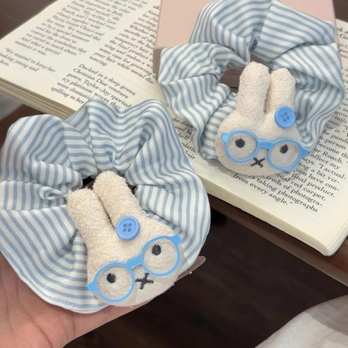 可爱古早眼镜米菲兔蓝色条纹发圈