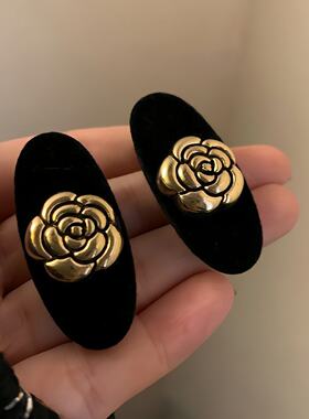 山茶花丝绒发夹~小香风高级感侧边夹流苏夹复古法式黑色发饰头饰