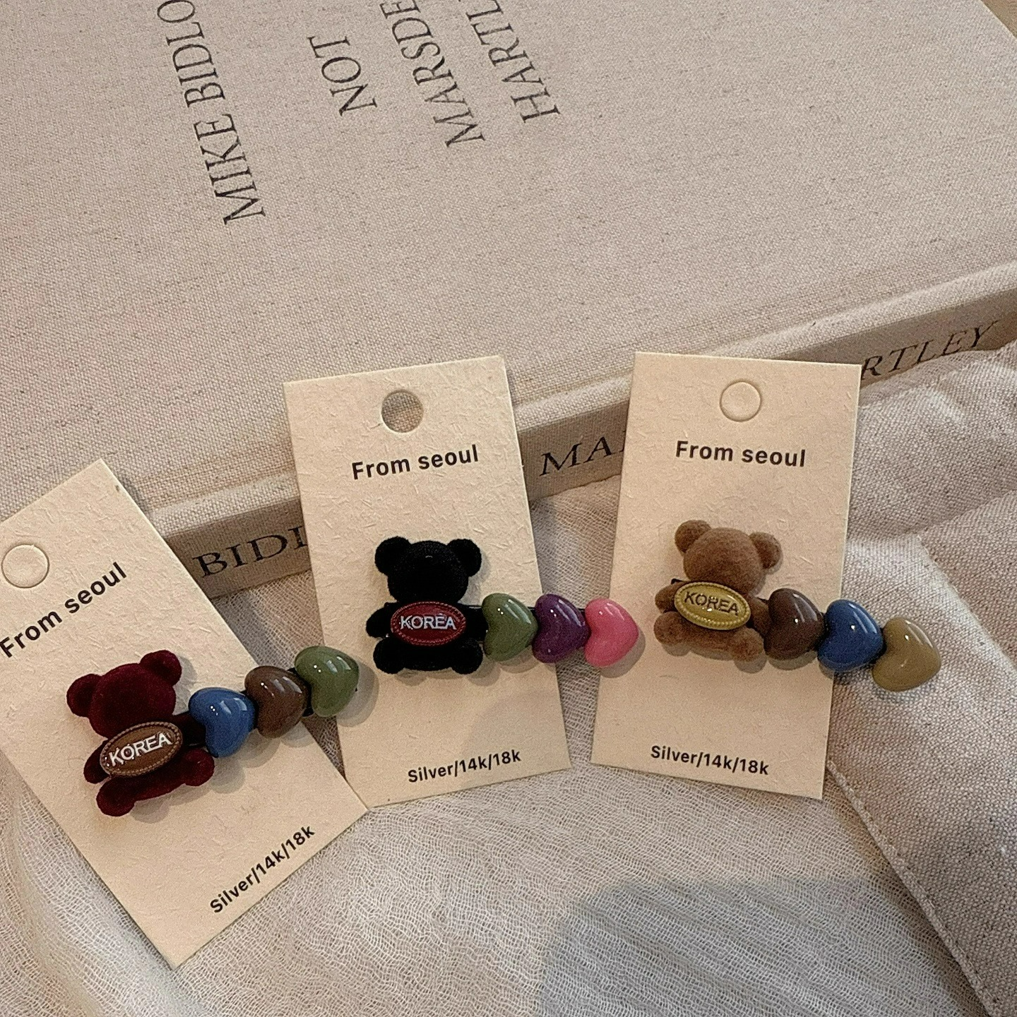 可爱植绒小熊爱心发夹甜美少女感前额侧边夹刘海夹鸭嘴夹发卡发饰