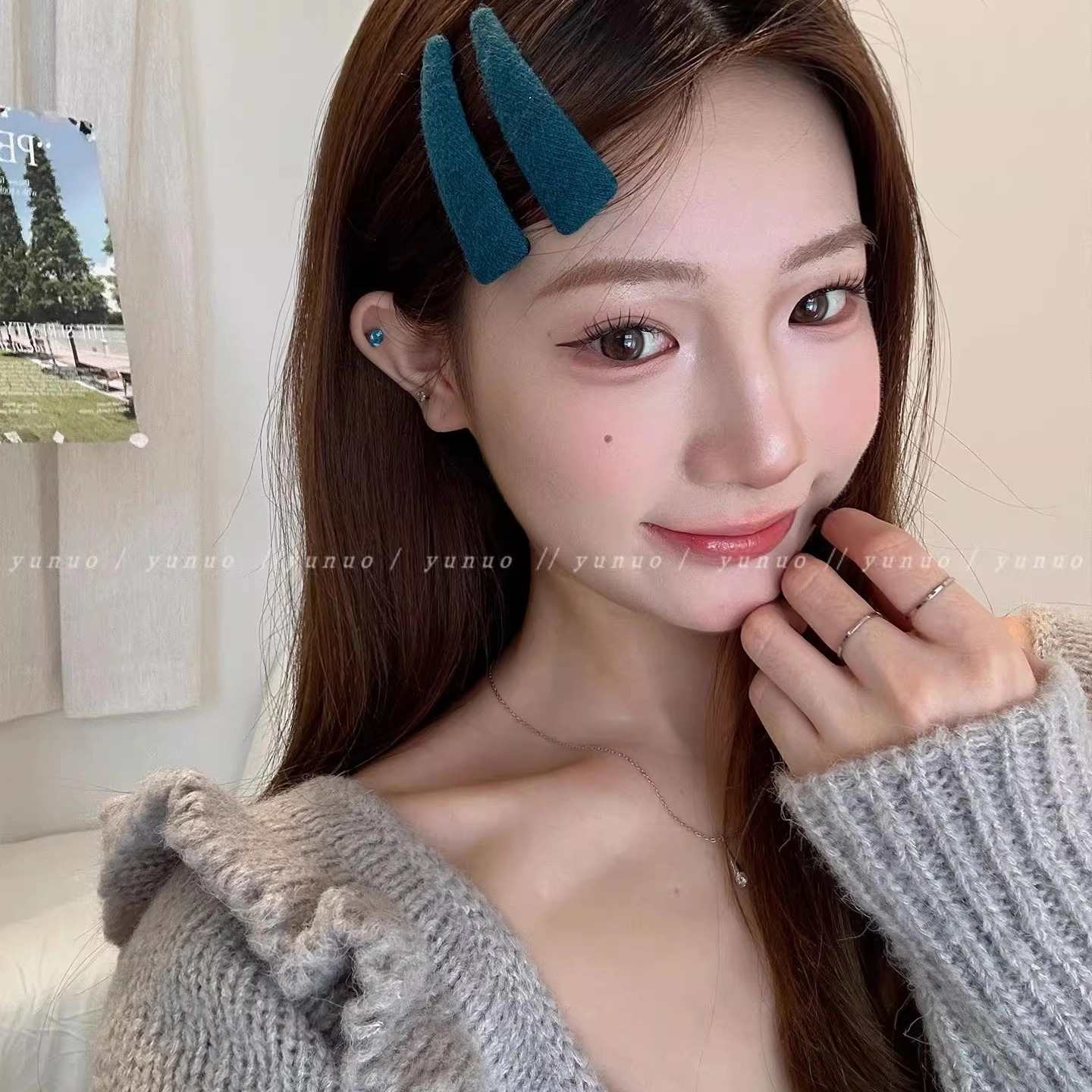 复古毛呢边夹侧边刘海夹女