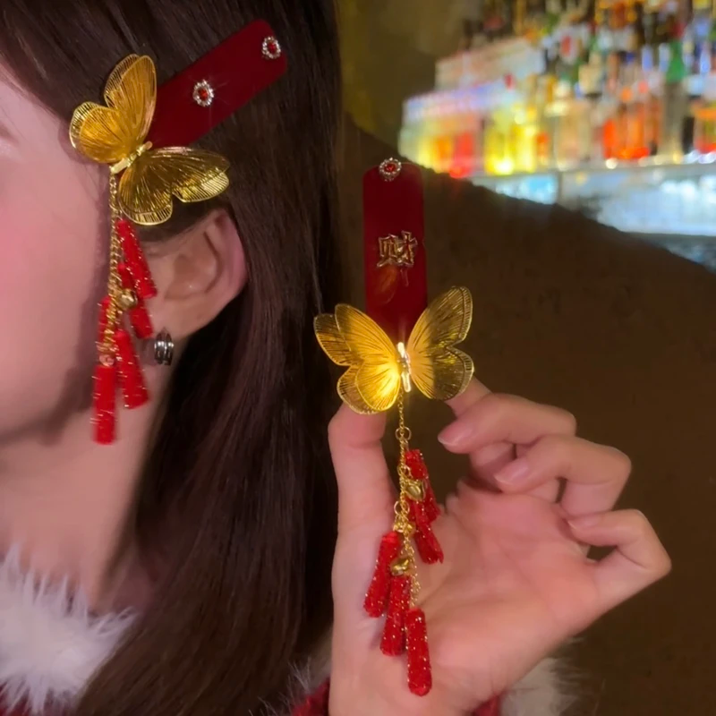中国风鞭炮流苏蝴蝶发夹女红色喜庆儿童bb夹汉服配饰拍照发卡发饰,饰品/流行首饰/时尚饰品新,发饰,淘宝优惠券,粉丝福利购,淘宝优惠卷