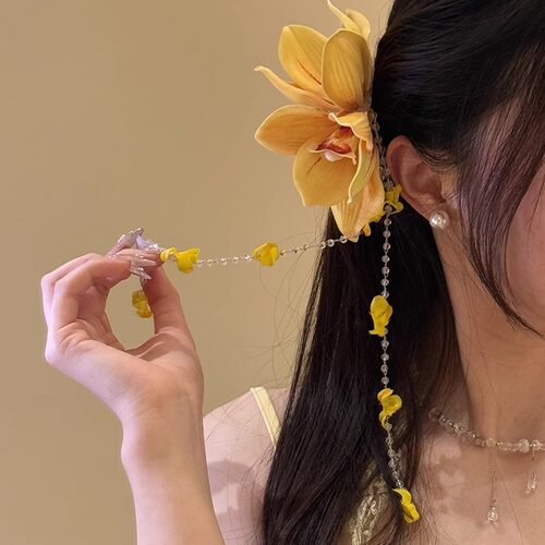 名狐玉兰花流苏发夹女高级感