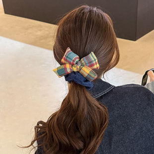 韩版彩虹格子蝴蝶结大肠发圈女高端扎丸子头绳低马尾发饰2026新款