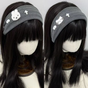 卡通猫咪小兔发箍韩系灰色宽边可爱少女头箍日常外出百搭发卡发饰