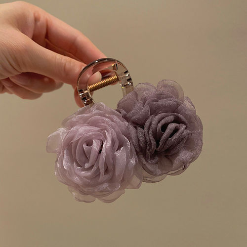 韩系甜美网纱花朵鲨鱼夹