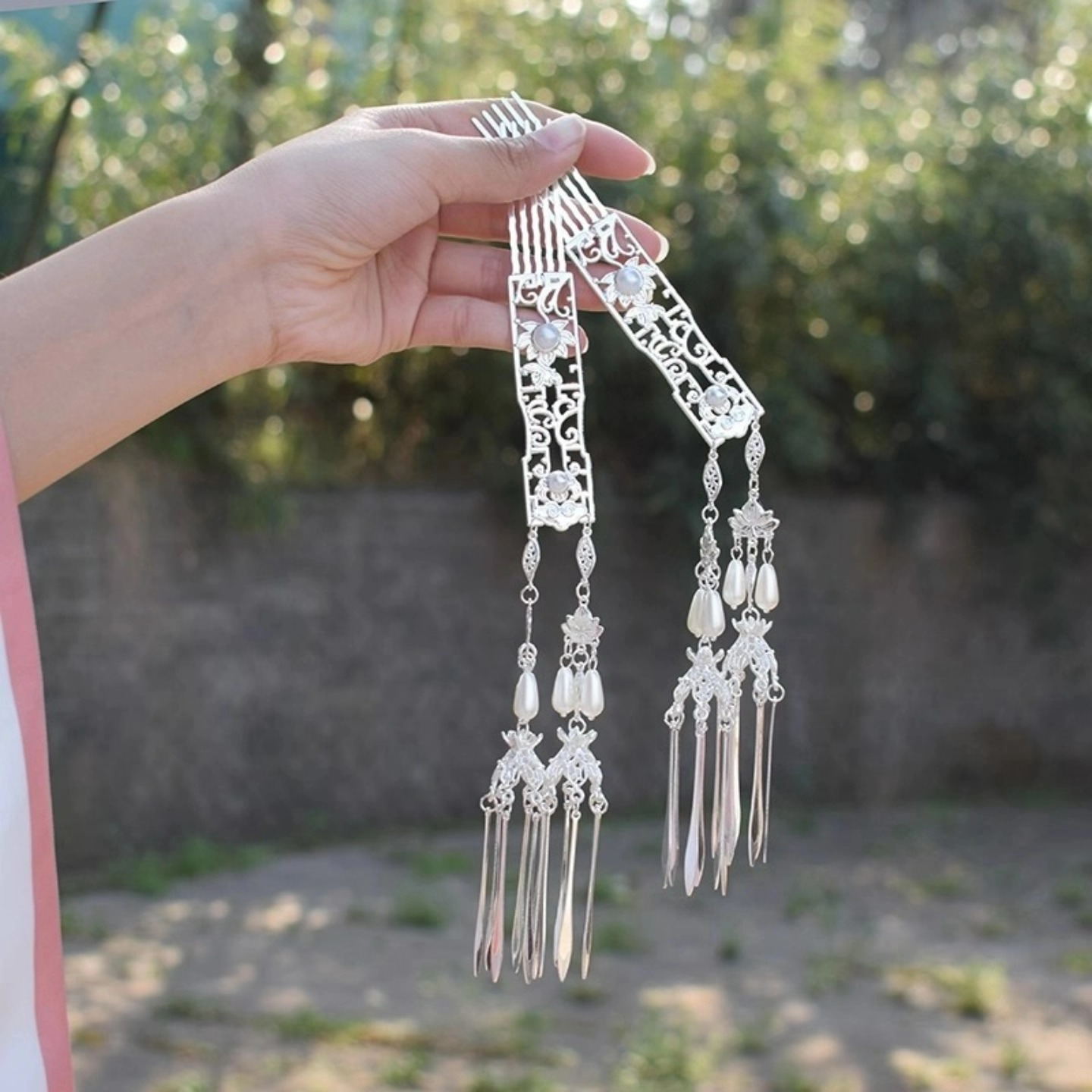 战国古风汉服掩鬓发饰长流苏头饰配饰步摇发钗银色发簪春夏发钗