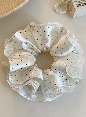 韩系超仙白色波点蕾丝大肠发圈女高级感丸子头马尾超大号头绳头饰