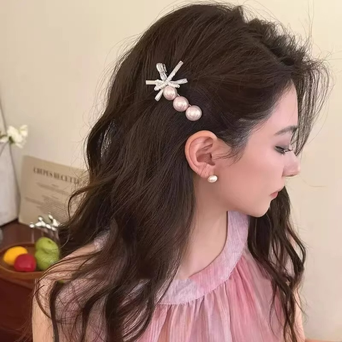 珍珠蝴蝶结水钻刘海一字发夹