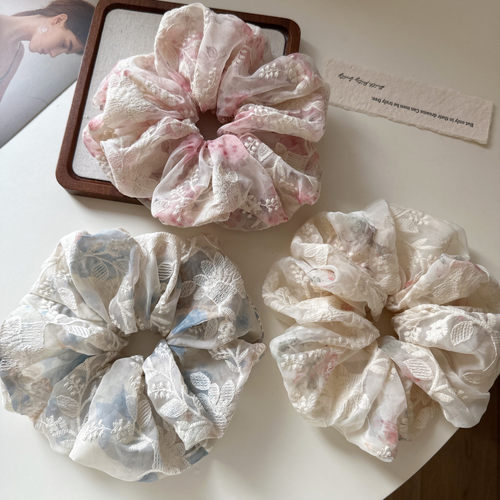 豹纹刺绣网纱大肠发圈20CM超大