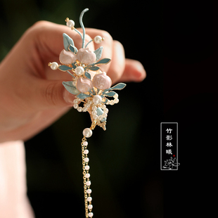 蝶恋花 超仙气质清新粉蓝色头发夹子古风汉服 发夹精致小边夹侧边