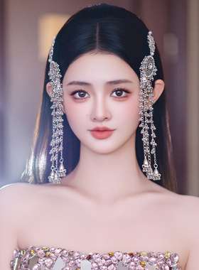 新中式精致镶钻银色新娘头饰复古宫廷边夹高级感流苏发夹礼服发饰