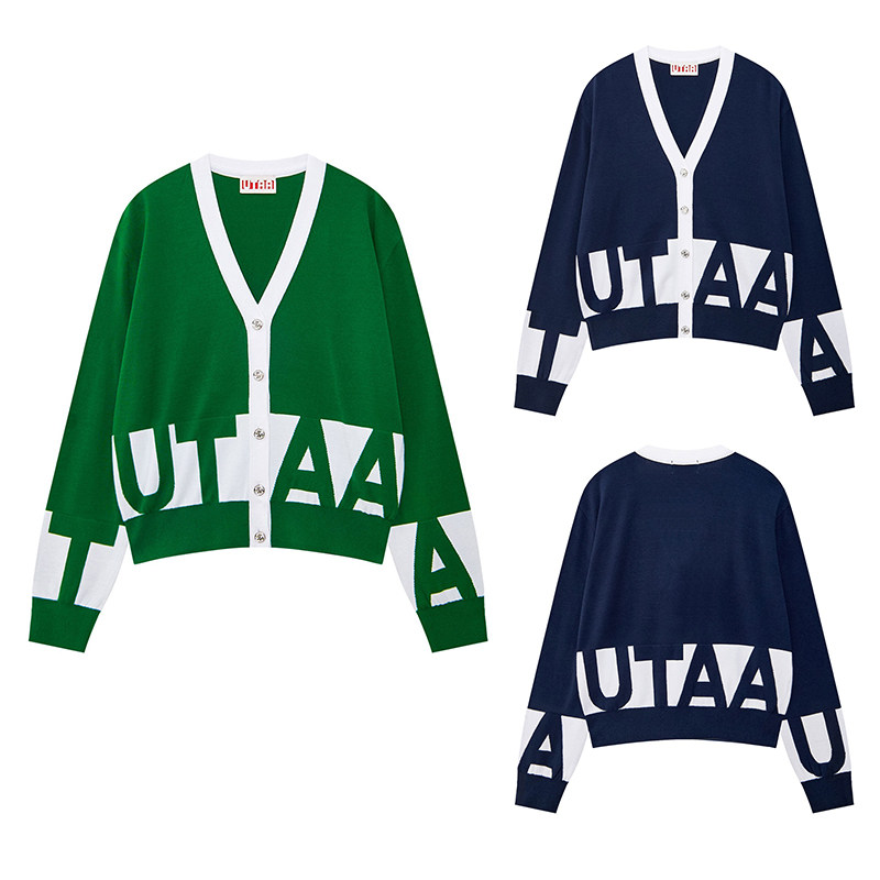 韩国高尔夫服装女士针织衫2025秋季新款字标百搭宽松长袖开衫毛衣