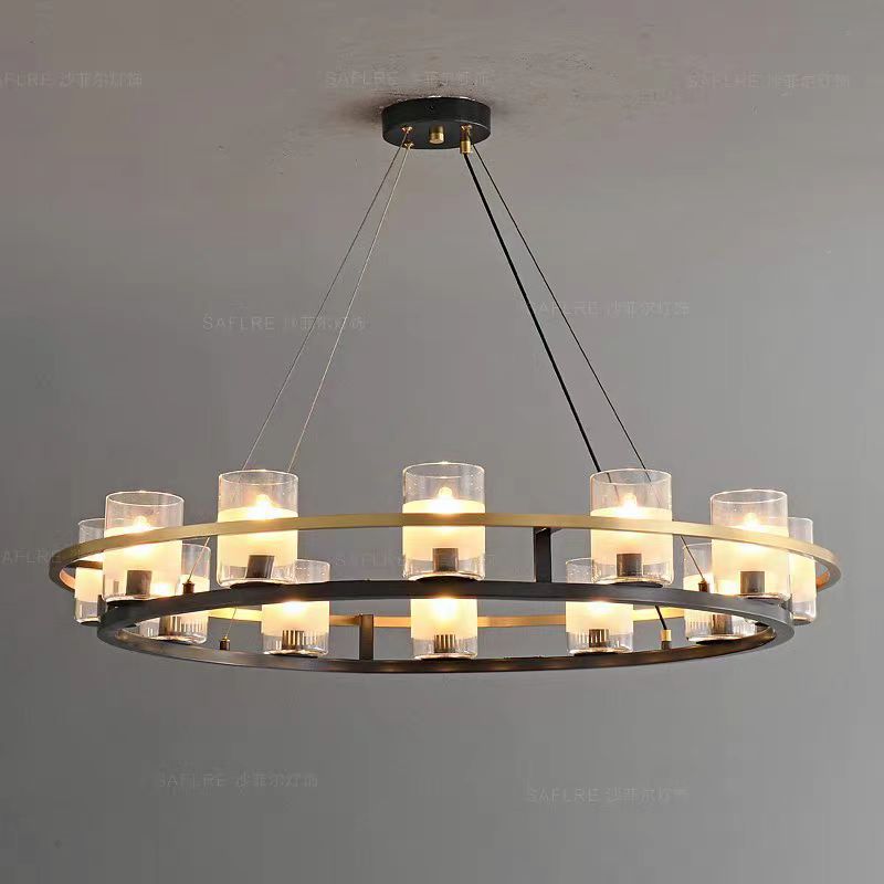 RH全铜客厅吊灯简约美式餐厅灯设计师个性玻璃家用中山灯具