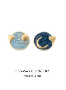 「莫奈的油画」ChooSweet法式复古珐琅耳钉925银针耳饰轻奢高级感