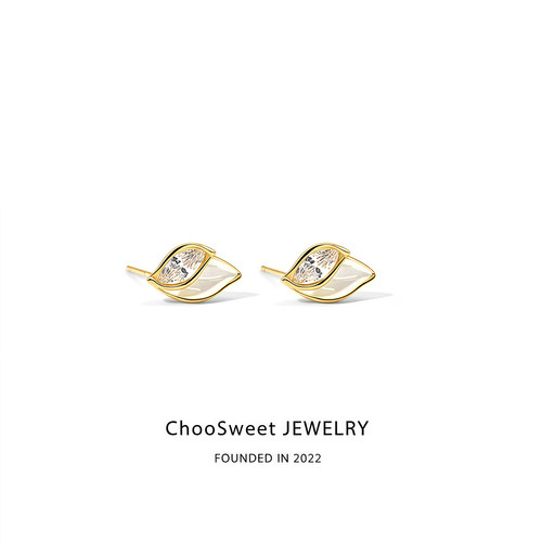 「馨娅」ChooSweet纯银小叶子耳钉女轻奢高级感小众设计感ins耳饰