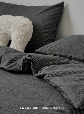 造卧zwow四季款极简禁欲系侘寂风纯全棉黑色条纹男女生床上四件套