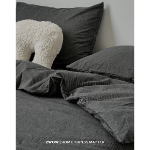 造卧zwow四季款极简禁欲系侘寂风纯全棉黑色条纹男女生床上四件套