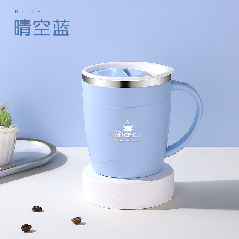 304不锈钢水杯带盖带把手直饮杯高颜值便携咖啡杯