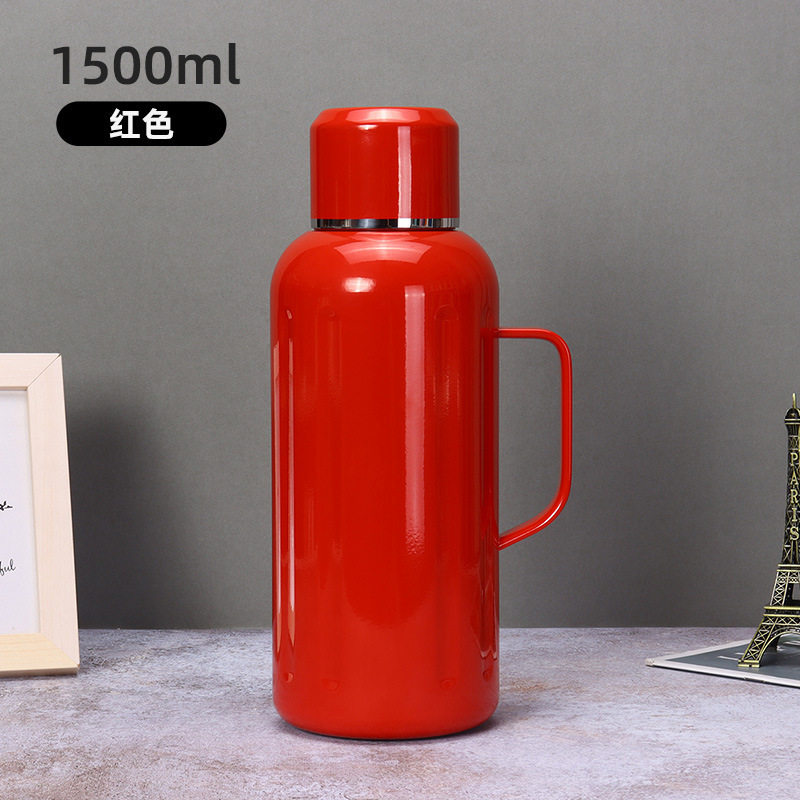 1500ml大容量纯色机械表盘温显保温杯316不锈钢茶水分离泡茶壶批