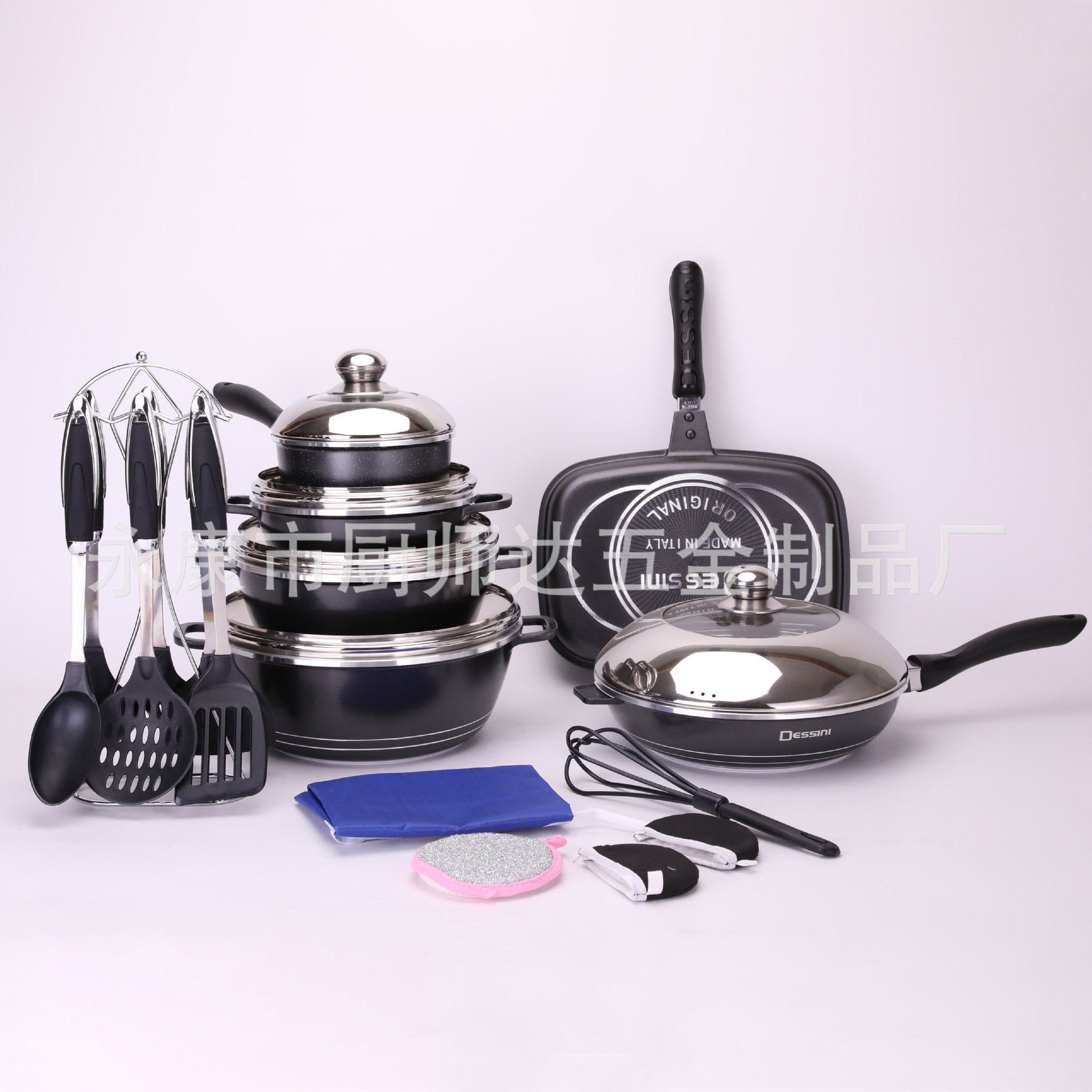 Dissini23件套装麦饭石压铸锅不粘锅组合盖套装 外贸锅具套装