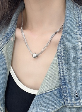 韩系百搭多层盒子链圆球锁骨链