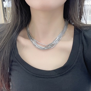 欧美冷淡气质风金属链条项链时尚个性多层盒子链复古项饰古典银色