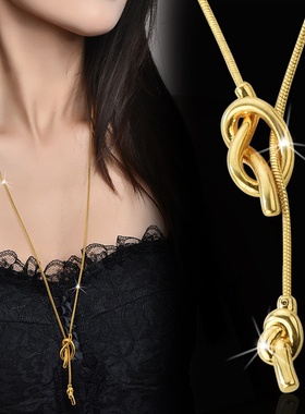 复古金色长款水手结百搭毛衣链
