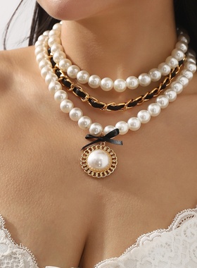 欧美复古优雅珍珠项链套装