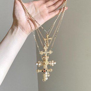 Vintage古着 Geometric cross pile项链