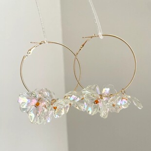 Vintage古着 Acrylic transparent rice bead flower耳饰