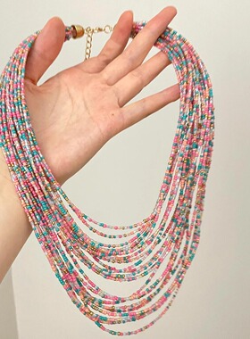 Vintage古着 Rainbow millet beads项链