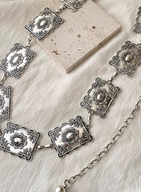 Vintage古着 Carved silver badge waist chain腰链