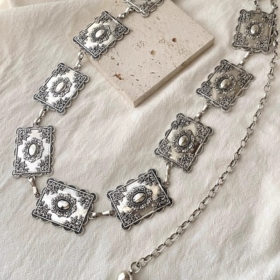 Vintage古着 Carved silver badge waist chain腰链