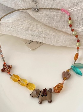 Vintage古着 Glazed beaded puppy项链