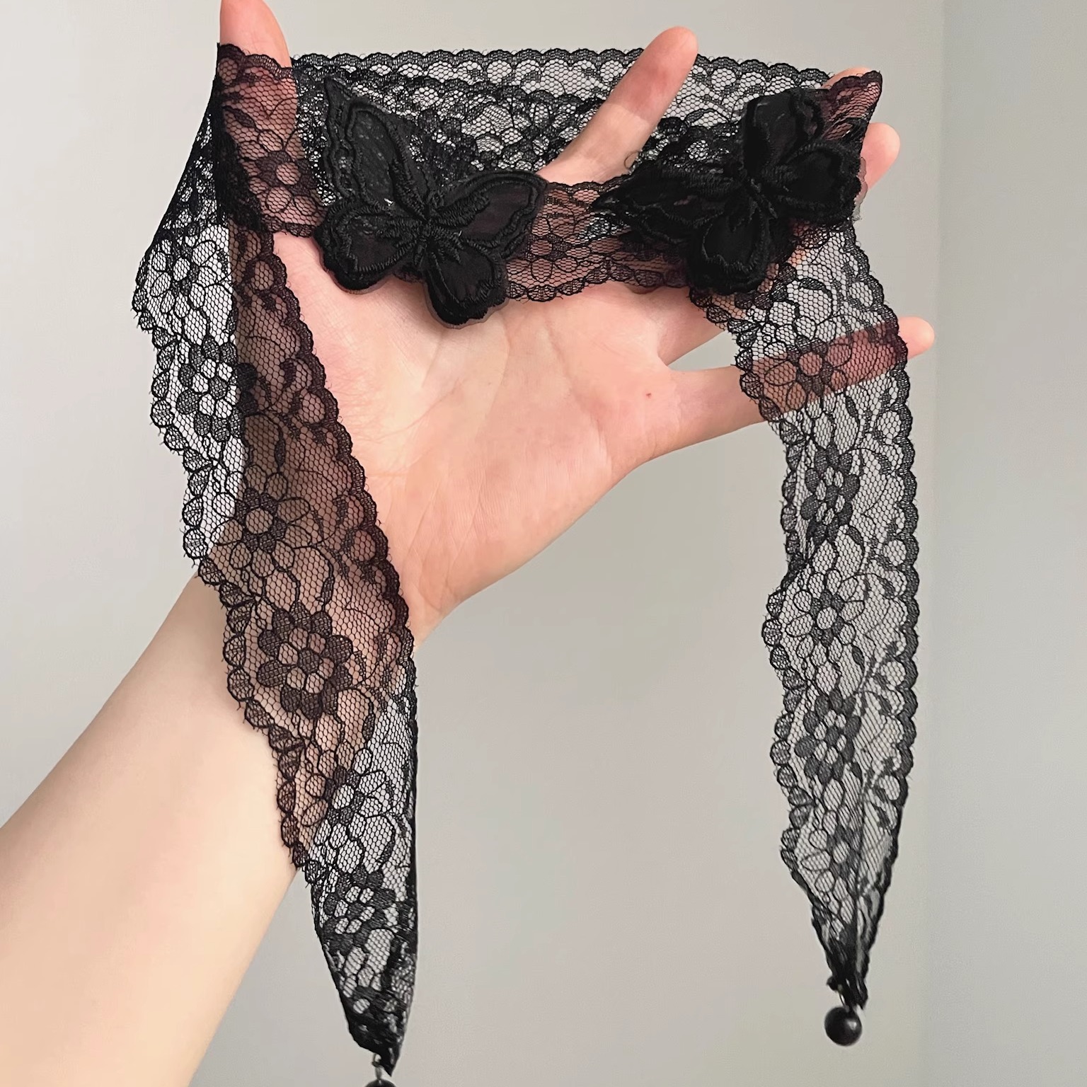 Vintage古着 Black flower butterfly shadow项链