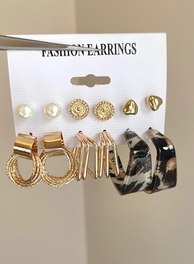 Vintage古着 Leopard pearl string耳饰